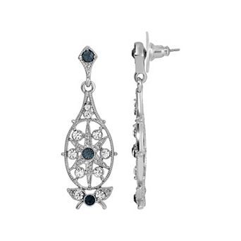 1928 Silver Tone Simulated Crystal Filigree Drop Earrings