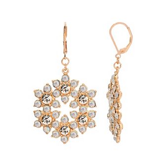 1928 Gold Tone Simulated White Opal Crystal Flower Wreath Drop Earring