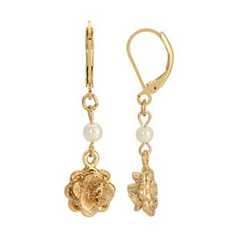 1928 Gold Tone Flower Drop Earrings