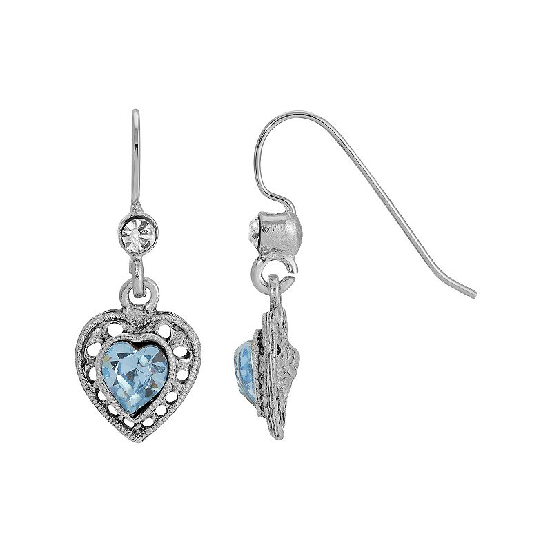 1928 Silver Tone Heart Drop Earrings, Women's, Blue