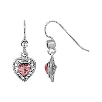 1928 Silver Tone Heart Drop Earrings