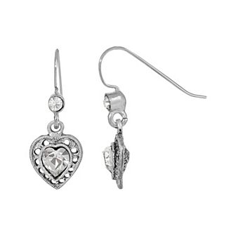 1928 Silver Tone Heart Drop Earrings