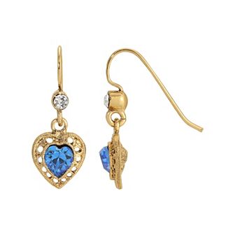 1928 Gold Tone Heart Drop Earrings