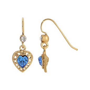 1928 Gold Tone Heart Drop Earrings