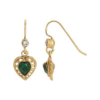 1928 Gold Tone Heart Drop Earrings