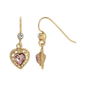 1928 Gold Tone Heart Drop Earrings