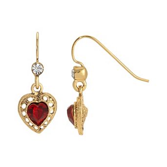 1928 Gold Tone Heart Drop Earrings