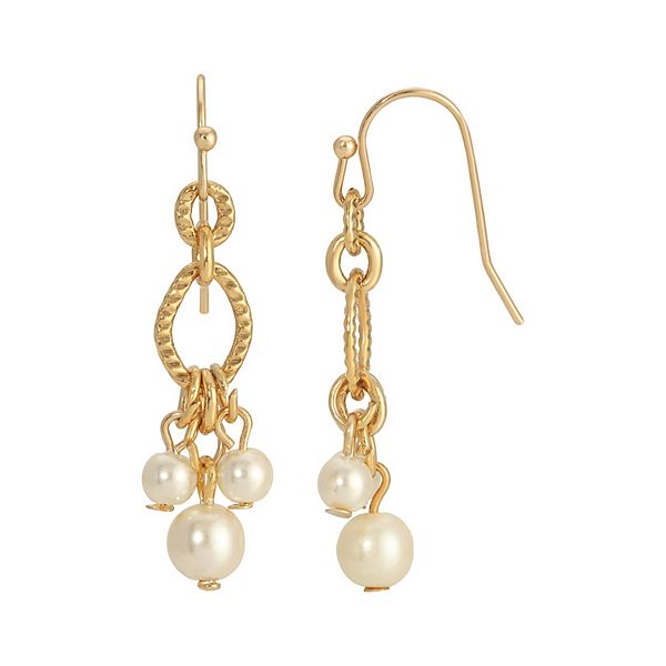 1928 Gold Tone Simulated Pearl Drop Earrings