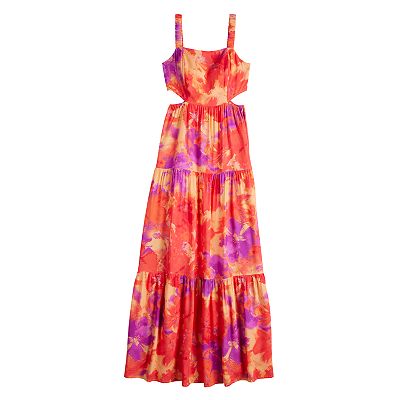 juniors' tiered-mesh cut-out dress Tiered Tulle Cut-Out Maxi Dress
