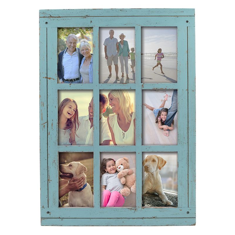 Prinz Homestead Antique Blue 9-Opening Collage Picture Frame  for 4x6 Photos  Wall Display