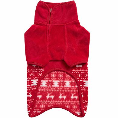 Blueberry Pet Christmas Reindeer & Snowflake Fleece Dog Half Zip Sweater