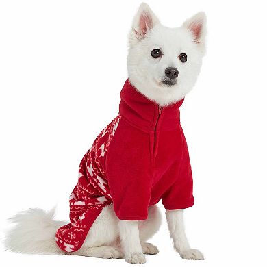 Blueberry Pet Christmas Reindeer & Snowflake Fleece Dog Half Zip Sweater