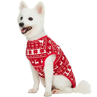 Blueberry Pet Christmas Reindeer & Snowflake Fleece Crewneck Dog Sweater Vest