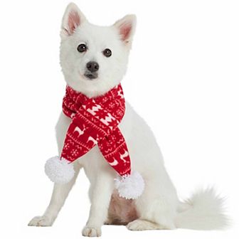 Blueberry Pet Christmas Reindeer & Snowflake Fleece Pom Pom Dog Scarf