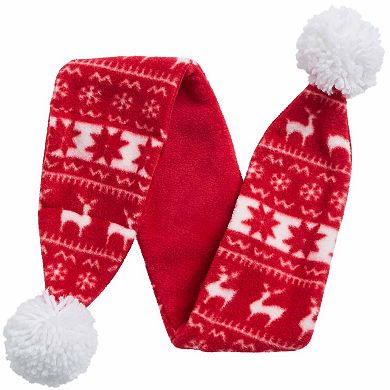 Blueberry Pet Christmas Reindeer & Snowflake Fleece Pom Pom Dog Scarf