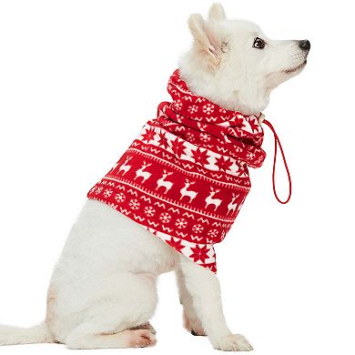 Blueberry Pet Christmas Reindeer & Snowflake Fleece Scarf Dog Neck Warmer