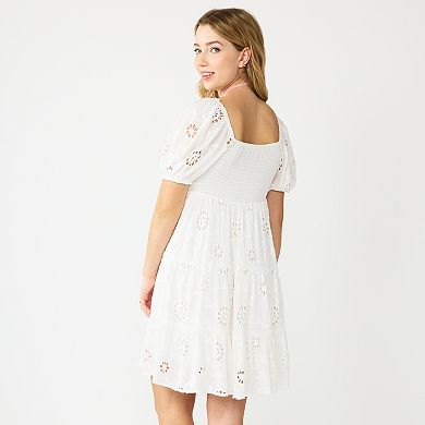 Juniors' Rewind Eyelet Mini Babydoll Dress