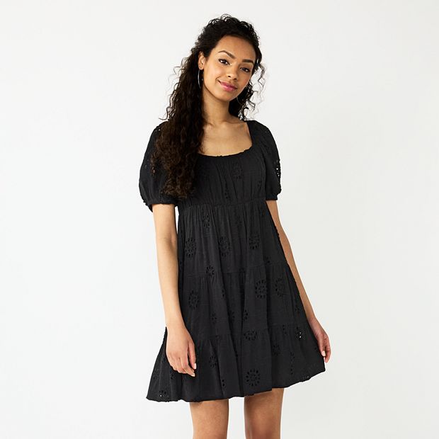 Juniors Rewind Eyelet Mini Babydoll Dress