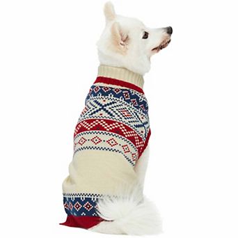 Blueberry Pet Nordic Fair Isle Christmas Dog Lopi Sweater in Creamy White