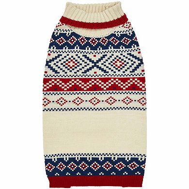 Blueberry Pet Nordic Fair Isle Christmas Dog Lopi Sweater in Creamy White