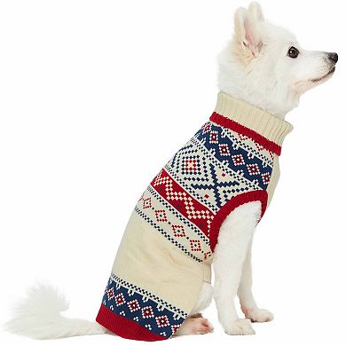 Blueberry Pet Nordic Fair Isle Christmas Dog Lopi Sweater in Creamy White