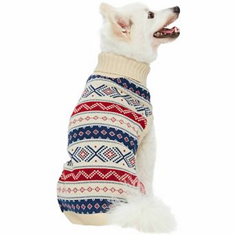 Blueberry Pet Nordic Fair Isle Christmas Dog Jacquard Sweater in Creamy White