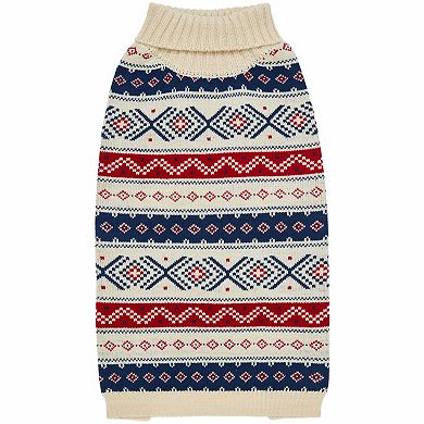 Blueberry Pet Nordic Fair Isle Christmas Dog Jacquard Sweater in Creamy White