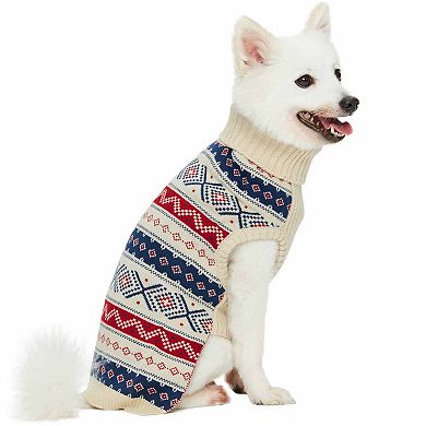 Blueberry Pet Nordic Fair Isle Christmas Dog Jacquard Sweater in Creamy White