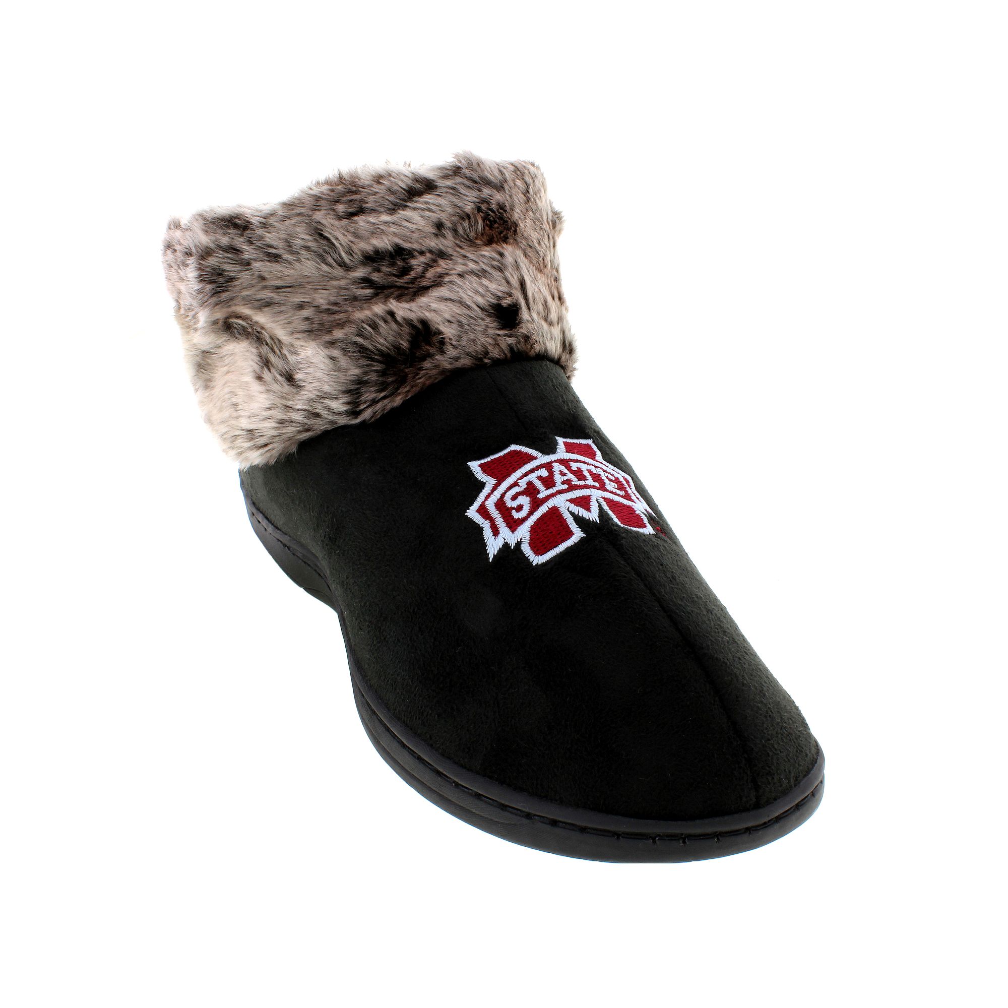 Mississippi State Bulldogs Faux-Fur Slippers, Womens, Size: XL, Mst Black
