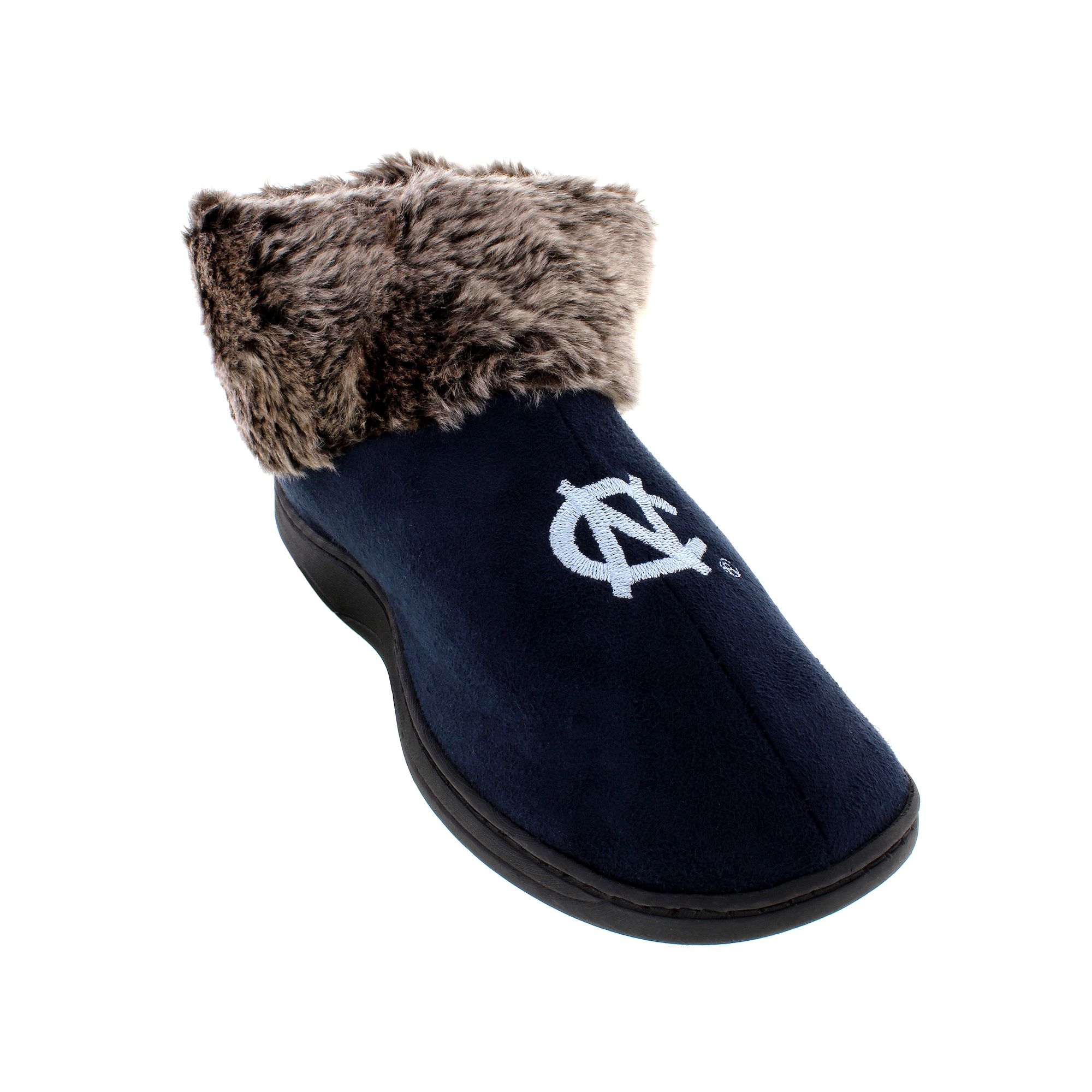 North Carolina Tar Heels Faux-Fur Slippers, Womens, Size: Small, Black