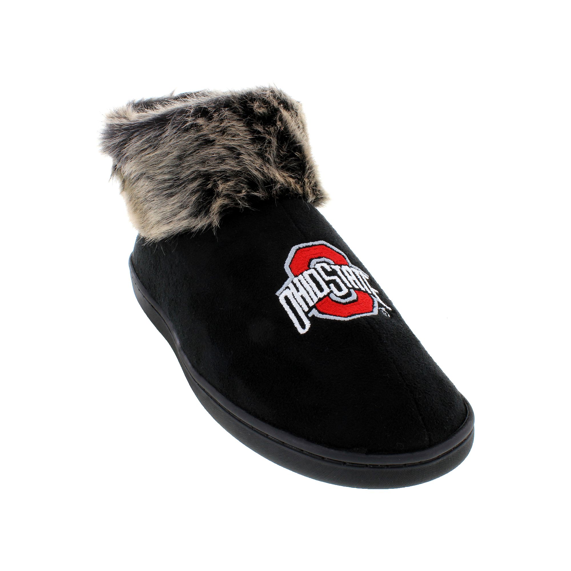 Ohio State Buckeyes Faux-Fur Slippers, Womens, Size: Large, Black