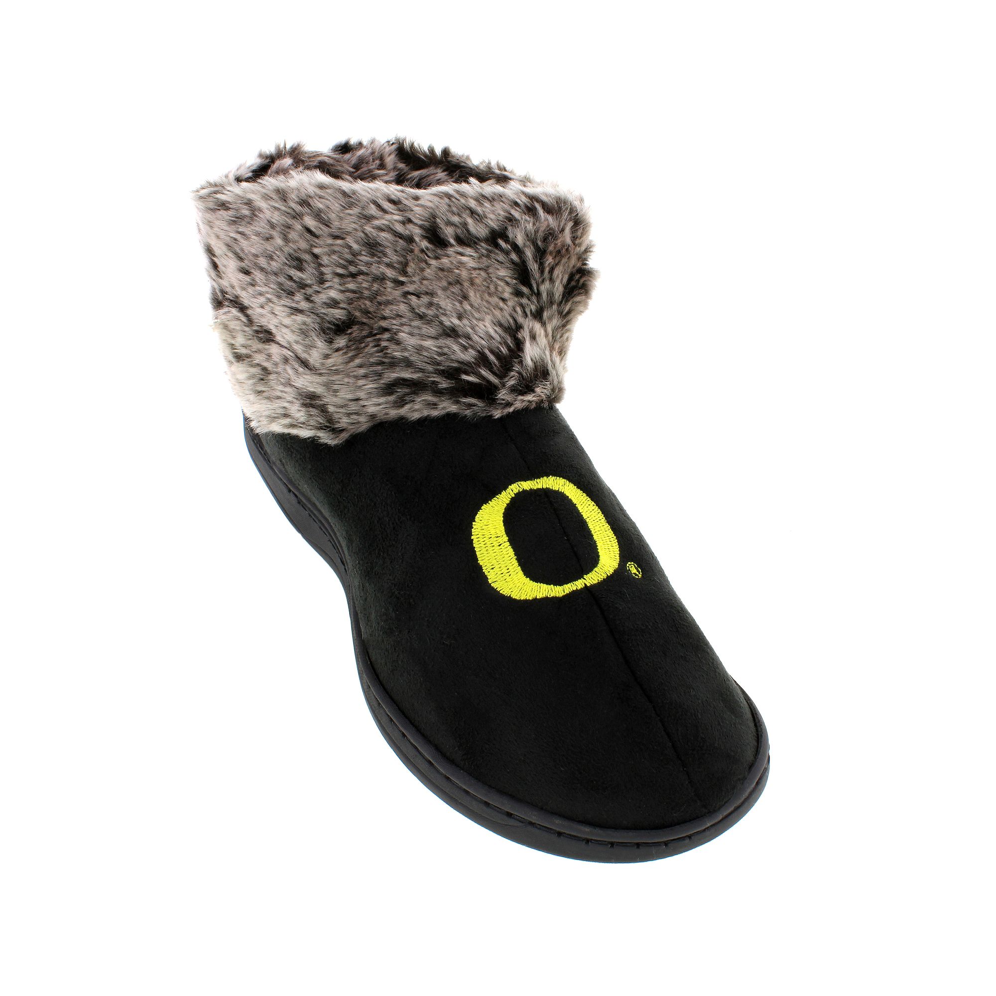 Oregon Ducks Faux-Fur Slippers, Womens, Size: Medium, Black