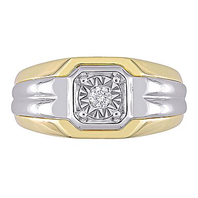 Stella Grace Men's Two Tone Sterling Silver 1/10 Carat T.W. Diamond Fashion Ring