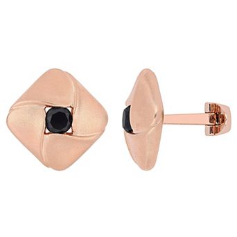 Stella Grace Men's Rose Gold Tone Sterling Silver 1 1/2 Carat T.W. Black Diamond Square Cuff Links