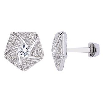 Stella Grace Men's Sterling Silver 1/2 Carat T.W. Diamond & White Sapphire Cluster Cuff Links