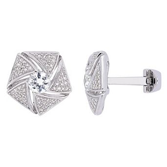 Stella Grace Men's Sterling Silver 1/2 Carat T.W. Diamond & White Sapphire Cluster Cuff Links