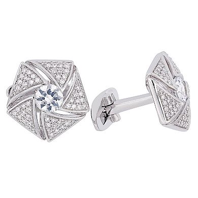 Stella Grace Men's Sterling Silver 1/2 Carat T.W. Diamond & White Sapphire Cluster Cuff Links