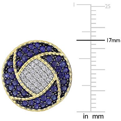 Stella Grace Men's Two Tone Sterling Silver Lab-Created Sapphire & 1/3 Carat T.W. Diamond Cuff Links