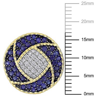 Stella Grace Men's Two Tone Sterling Silver Lab-Created Sapphire & 1/3 Carat T.W. Diamond Cuff Links
