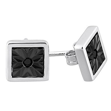 Stella Grace Men's Sterling Silver Black Diamond Accent Stud Earring