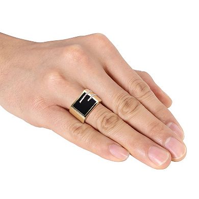 Stella Grace Men's Gold Tone Sterling Silver Black Onyx & 1/6 Carat T.W. Diamond Square Ring