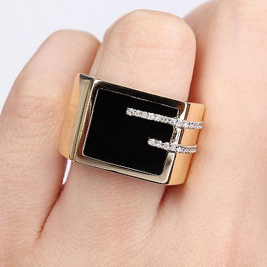Stella Grace Men's Gold Tone Sterling Silver Black Onyx & 1/6 Carat T.W. Diamond Square Ring