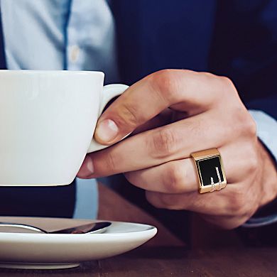 Stella Grace Men's Gold Tone Sterling Silver Black Onyx & 1/6 Carat T.W. Diamond Square Ring