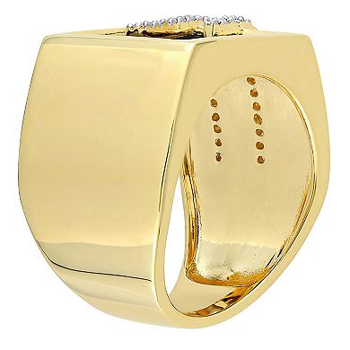 Stella Grace Men's Gold Tone Sterling Silver Black Onyx & 1/6 Carat T.W. Diamond Square Ring