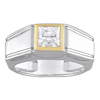 Stella Grace Men's Two Tone Sterling Silver Lab-Created Moissanite Solitaire Ring