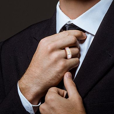 Stella Grace Men's Two Tone Sterling Silver Lab-Created Moissanite Solitaire Ring