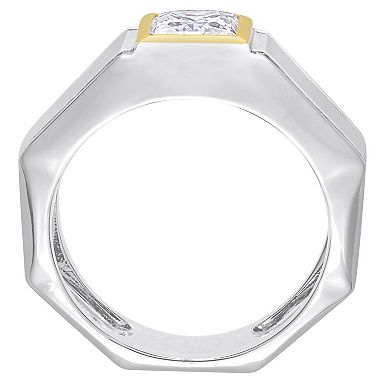 Stella Grace Men's Two Tone Sterling Silver Lab-Created Moissanite Solitaire Ring