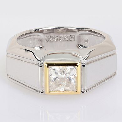 Stella Grace Men's Two Tone Sterling Silver Lab-Created Moissanite Solitaire Ring