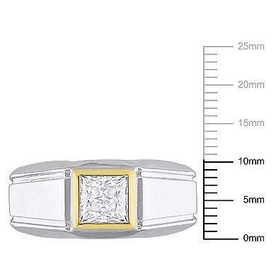 Stella Grace Men's Two Tone Sterling Silver Lab-Created Moissanite Solitaire Ring