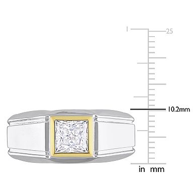 Stella Grace Men's Two Tone Sterling Silver Lab-Created Moissanite Solitaire Ring